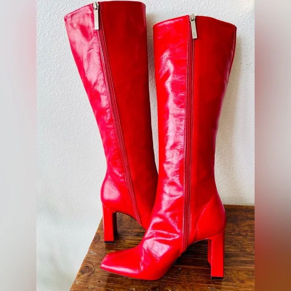 New! Zara Red Leather Knee-High Boots Women’s EU Size 39 - Picture 11 of 13